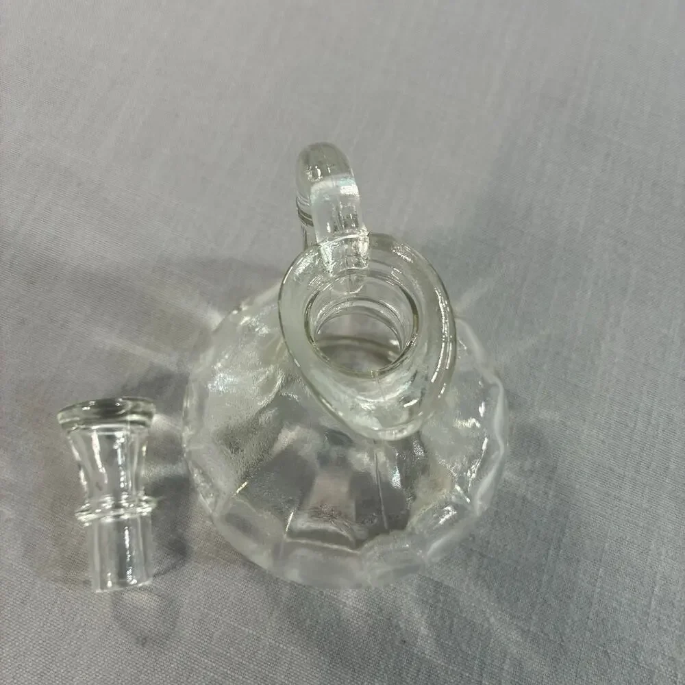 Vintage Clear Glass Cruet Decanter with Stopper Handle 6 Inch Oil Vinegar Bottle